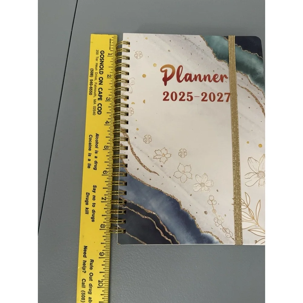 Planner Book 2025-2027 blue‎ gold white floral weekly planner calendar with pen
